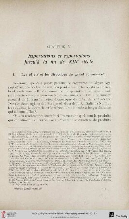 Chapitre V: Importations et exportations jusqu'à la fin du XIIIe siècle