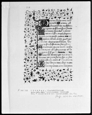 Lateinisches Gebetbuch mit französischem Kalender — Initiale D und Dreiviertelbordüre, Folio 95recto