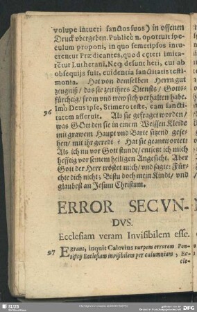 Error Secundus. Ecclesiam veram Invisibilem esse