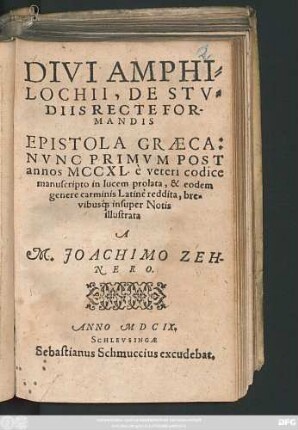 Divi Amphilochii, De Studiis Recte Formandis Epistola Graeca