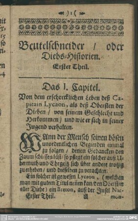 Beutelschneider, oder Diebs-Historien. Erster Theil