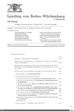 118. Sitzung, Stuttgart, 7.10.1971