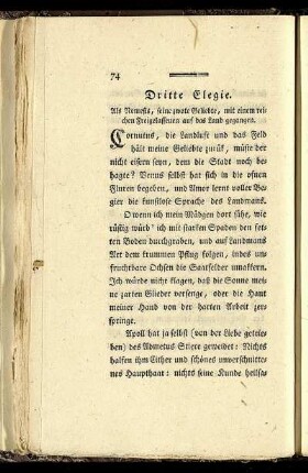 Dritte Elegie. Als Nemesisi, seine zwote Geliebte, mit einem reichen Freigelassenen auf das Land gegangen.