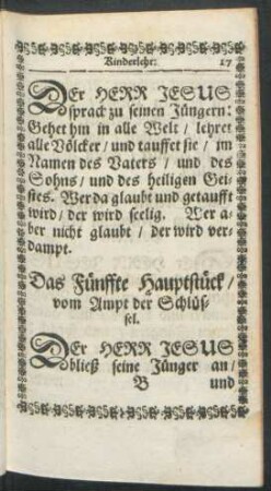 Das Fünffte Hauptstück/ vom Ampt der Schlüssel.
