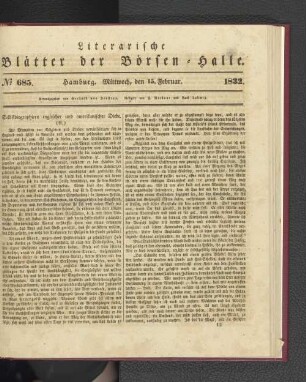 No 685. Hamburg. Mittwoch, den 15. Februar. 1832.