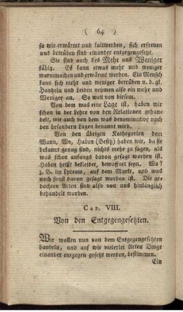 Cap. VIII. Von den Entgegengesetzten.