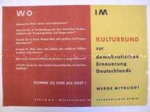 Maueranschlag mit Mitgliederwerbung für den Kulturbund Berlin
