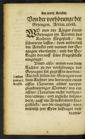 Von der vorhörunge der Gezeugen. Articu. xxviii.