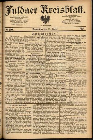 Erste Ausgabe vom Donnerstag, den 25. August 1898.
