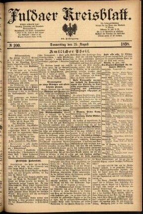 Erste Ausgabe vom Donnerstag, den 25. August 1898.