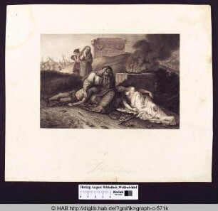 Hecuba mit der Leiche eines jungen Mannes und einer jungen Frau vor dem Grab des Axdleus.