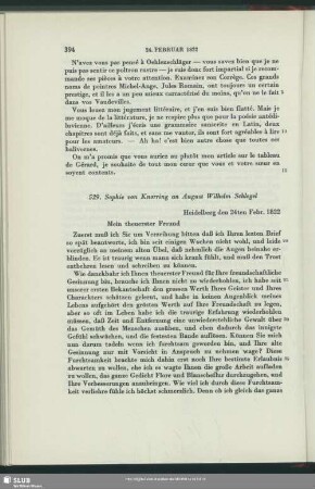 Sophie Bernhardi an August Wilhelm von Schlegel, Heidelberg, 24.02.1822