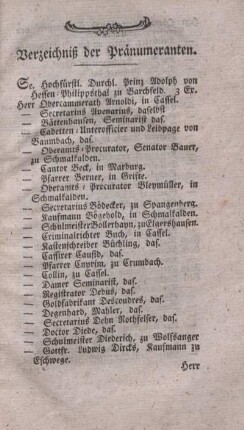 Verzeichnis der Pränumeranten