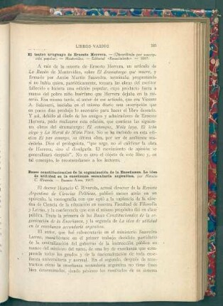 Bases constitucionales de la organización de la Enseñanza. La idea de utilidad en la enseñanza secundaria argentina, por Horacio C. Rivarola