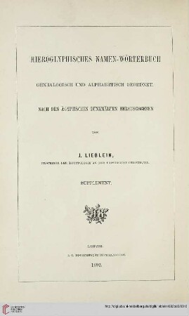 Supplement: Dictionnaire de noms hiéroglyphiques: en ordre généalogique et alphabétique