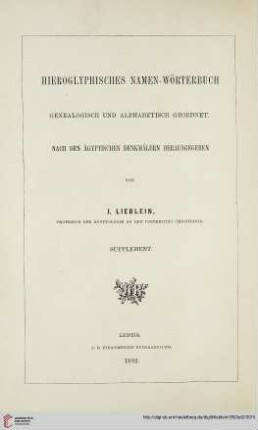 Supplement: Dictionnaire de noms hiéroglyphiques: en ordre généalogique et alphabétique