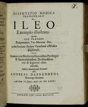 Disputatio Medica Inauguralis de Ileo, Exemplo illustrata