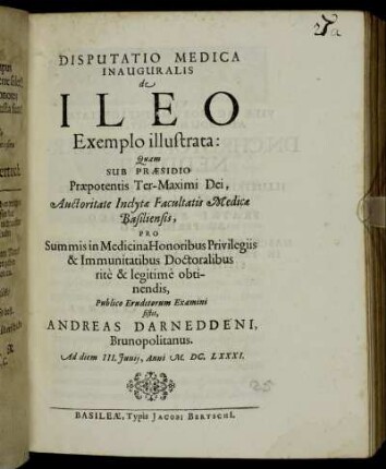 Disputatio Medica Inauguralis de Ileo, Exemplo illustrata
