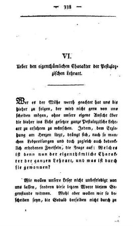 Ueber den eigenthümlichen Charakter der Pestalozzischen Lehrart