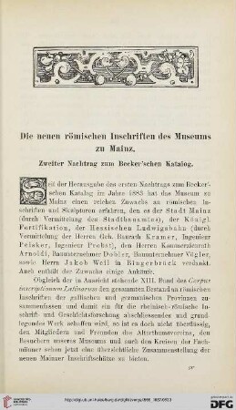 3: Die neuen römischen Inschriften des Museums zu Mainz : Zweiter Nachtrag zum Becker´schen Katalog, [2]$dJacob Keller