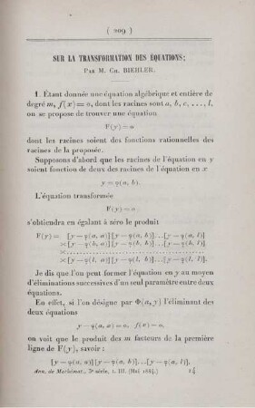 Sur la transformation des équations.