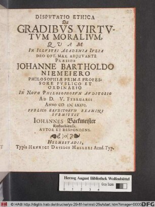 Disputatio Ethica De Gradibus Virtutum Moralium