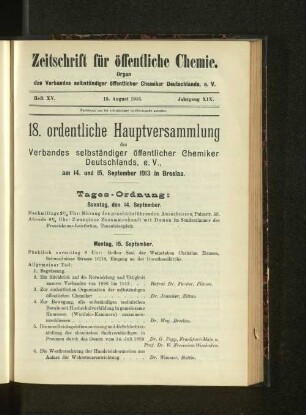 Heft XV. 15. August 1913. Jahrgang XIX.