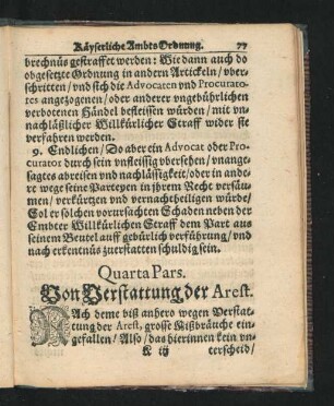 Quarta Pars. Von Verstattung der Arest