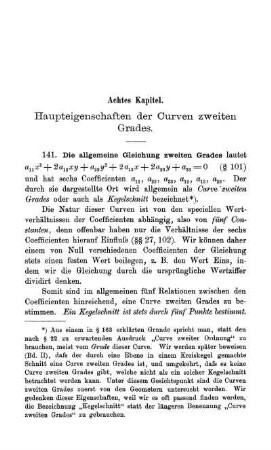 VIII. Haupteigenschaften der Curven zweiten Grades.