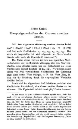 VIII. Haupteigenschaften der Curven zweiten Grades.