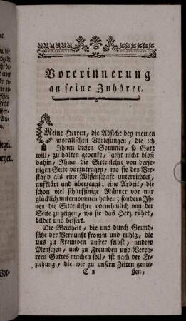 Vorerinnerung an seine Zuhörer.