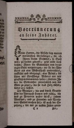Vorerinnerung an seine Zuhörer.