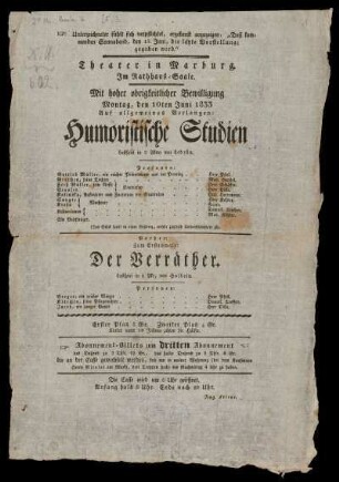 [Band 5,3]: Kurfürstliches Hoftheater, Repertorium (1833-1855) (Gastspiele Marburg, Fulda)