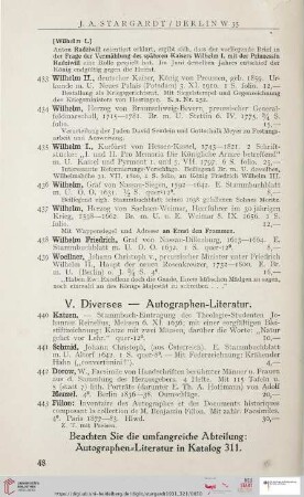 V. Diverses - Autographen-Literatur (Nr. 440-443)