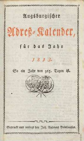 Augsburgischer Address-Kalender : für das Jahr .., 1813