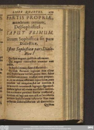 Caput Primum. Utrum Sophistica sit pars Dialecticae.
