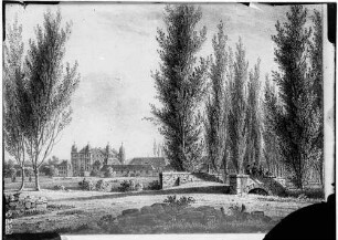 Karlsruhe Schloss Gottesau Ansicht von Nordwesten, Lithographie (19. Jahrhundert)
