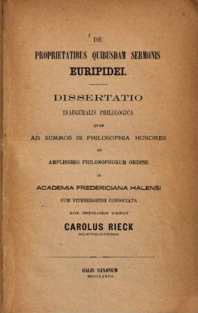 De proprietatibus quibusdam sermonis Euripidei
