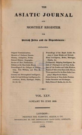 The Asiatic journal and monthly register for British and foreign India, China and Australasia. 25. 1828