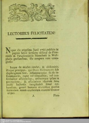 Lectoribus Felicitatem