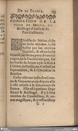 Fondation De La Ville De Melun, Du Bailliage d'icelle & du Pais Gastinois