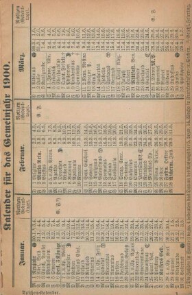 Kalender für das Gemeinjahr 1900
