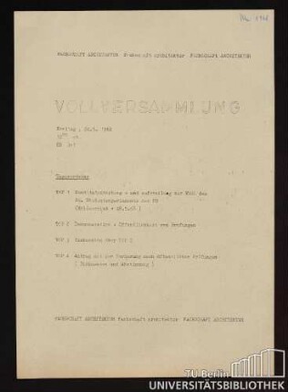 Fachschaft Architektur. Vollversammlung