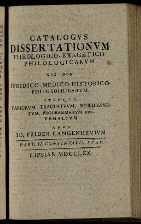 Part. II. Continuatio XXXV. Lipsiae MDCCLXX.