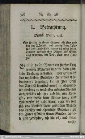 L. Betrachtung. Offenb. XVIII, 7. 8.