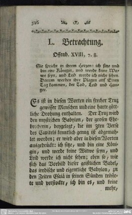 L. Betrachtung. Offenb. XVIII, 7. 8.