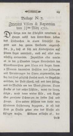 Beilage N. 7. Zweytes Visum & Repertum vom 10/21ten März 1782
