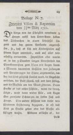 Beilage N. 7. Zweytes Visum & Repertum vom 10/21ten März 1782