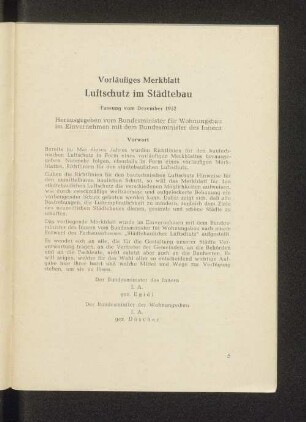 Vorläufiges Merkblatt Luftschutz im Städtebau Fassung vom Dezember 1952