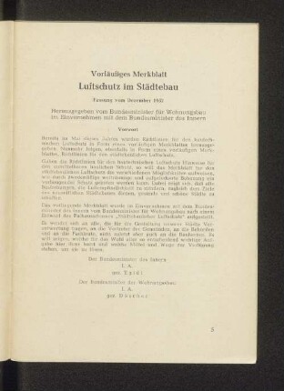 Vorläufiges Merkblatt Luftschutz im Städtebau Fassung vom Dezember 1952